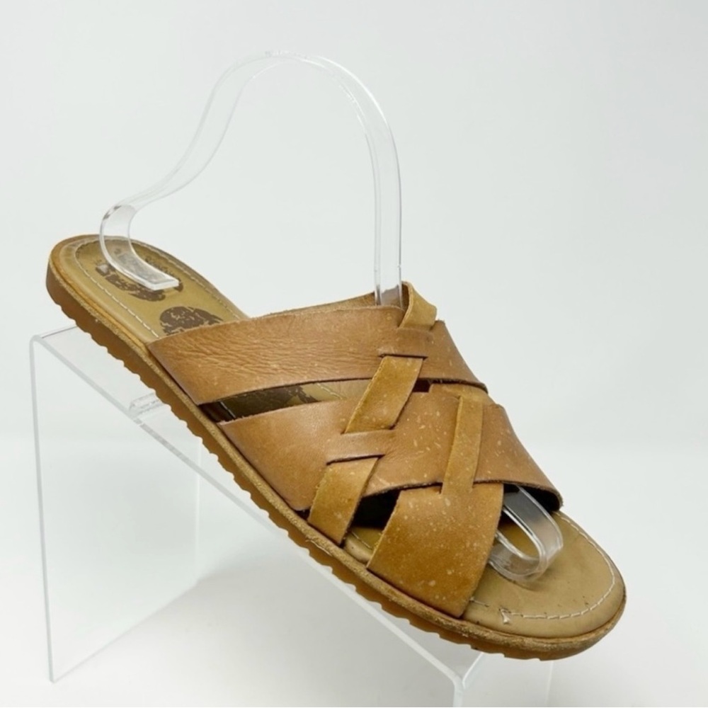 Sorel Tan Brown Strappy Leather Slide Sandals Size 10 Comfort